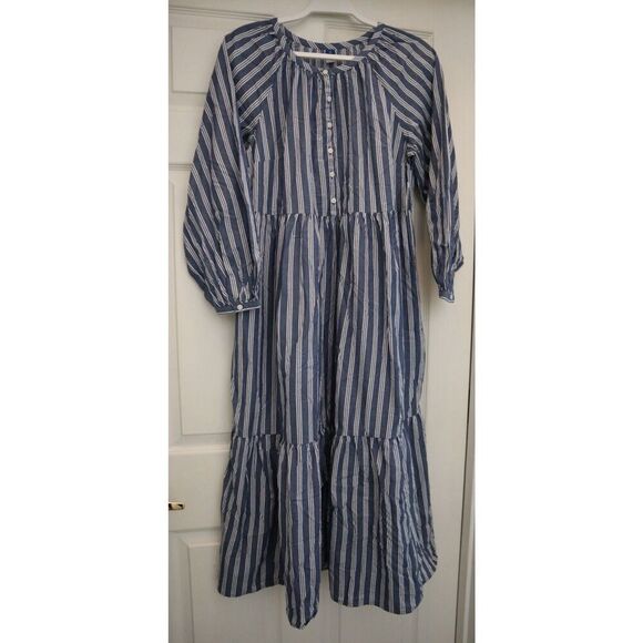 Old Navy 846019 Women's Sz M Blue/White Striped Button Front Tiered Midi Dress - Picture 1 of 7